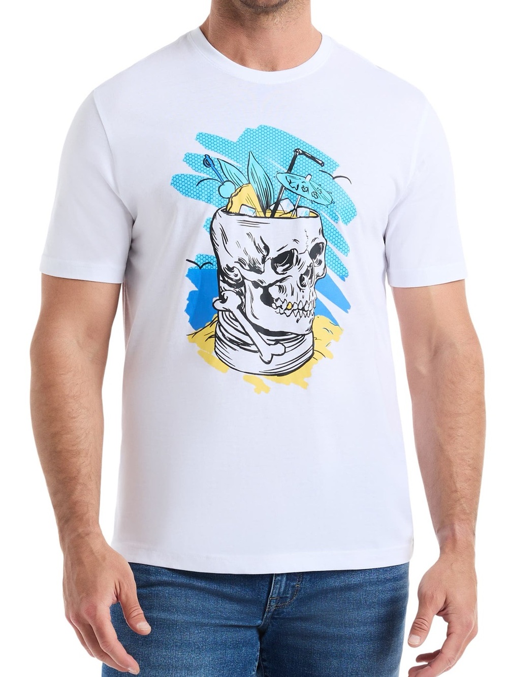 NEW! Robert Graham White T-Shirt with Blue and Yellow Skull Graphic Men’s S